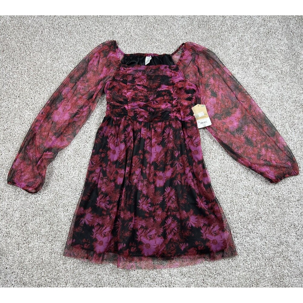 NWT Thereabouts Girls XL 16 Pink Floral Mesh Long Sleeve Dress